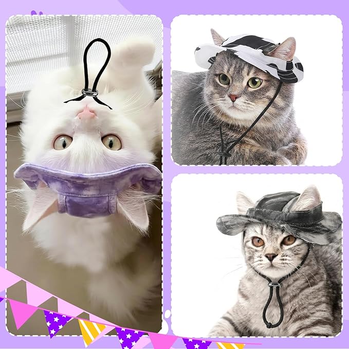 4 Pcs Cat Hats for Cats Only, Cat Sun Hat Sphynx Hat with Ear Hole Kitten Headwear Sun Sombrero Caps Baseball Outdoor Fish