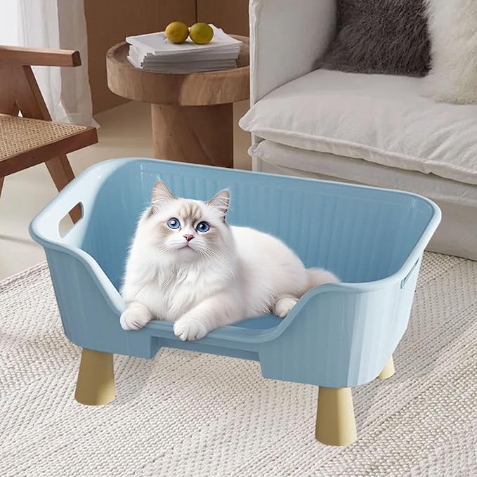 Pet Hammock Bed Furniture Comfortable Activity Center Easy Cleaning Lounge Washable Raised Cat Cot Cat Sleeping Nest for Cats, M Blue