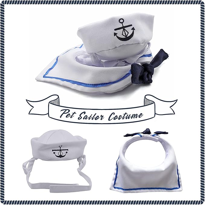 NAMSAN Pet Sailor Costume for Cats Small Dogs, Cat Halloween Costumes, Small Dog Sailor Outfit, Cat Sailors Hat with Tie Collar, Pet Navy Costume for Kitten Puppy Statue Decoration