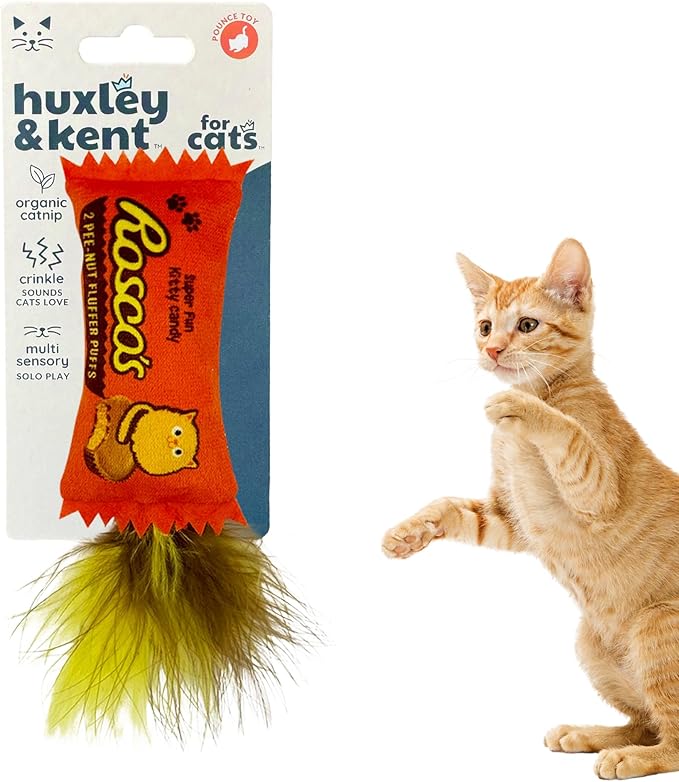 Huxley & Kent Plush Cat Toy - Interactive Catnip Toy for Cats & Kittens - Soft with Crinkle & Catnip - Fun Indoor Play - Roscos Fluffer Puffs