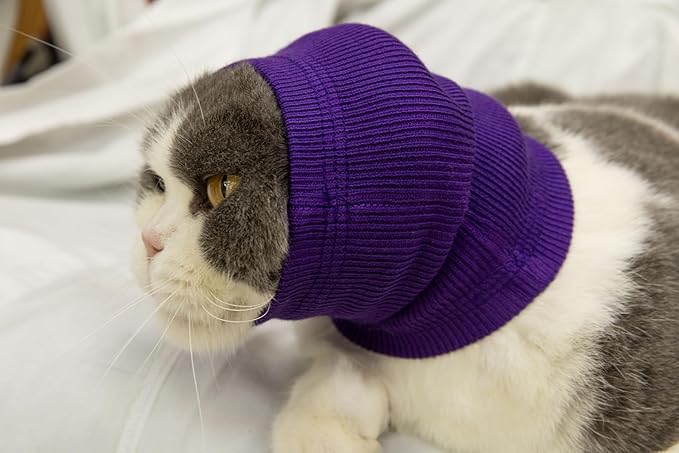 Cat Ear Wrap Safe & Sound Noise Reduction Calming Anti-Anxiety Ear Cover Neck Gaiter Purple S
