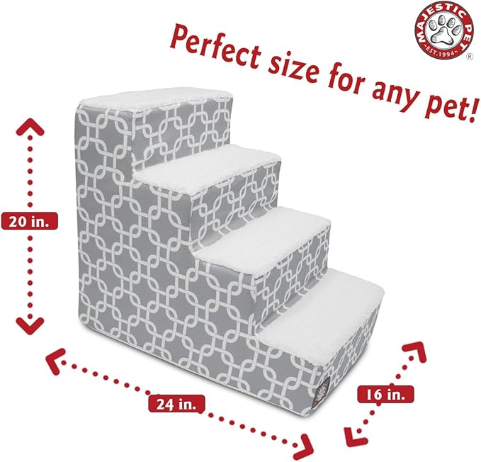 Majestic Pet 4 Step Portable Dog Stairs for Small Dogs to get on Bed Supports 250 lbs or Less – Dog Steps for High Bed with Machine Washable Cover –Pet Stairs for Cats Links Gray