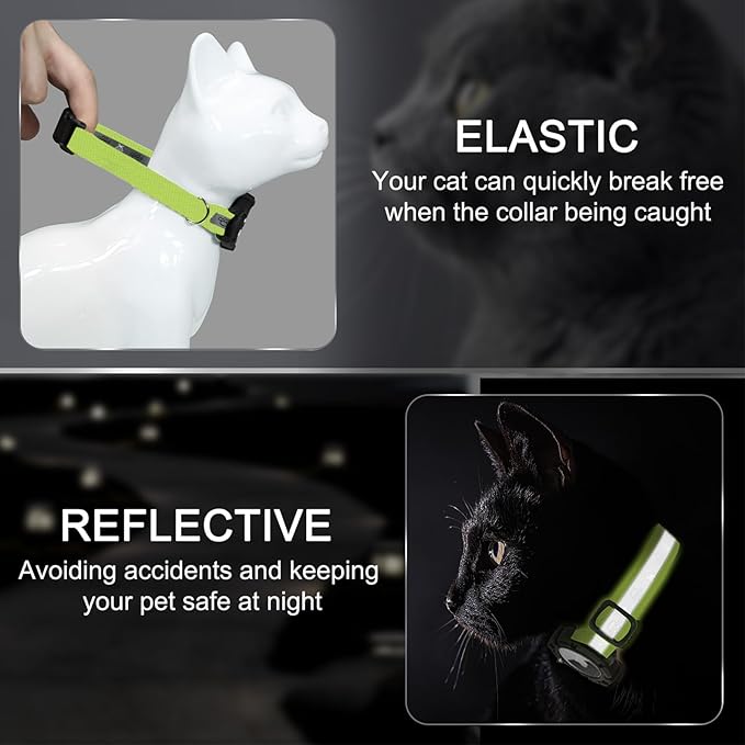 Reflective AirTag Cat Collar, Integrated Cat Tracker Collar with Air Tag Holder and Bell, Safety Elastic Band Cat GPS Collars for Girl Boy Cats, Kittens and Puppies (Olive,XS)