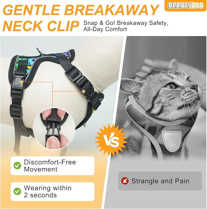 BEAUTYZOO Cat Harness and Leash for Walking, Escape Proof Soft Adjustable Vest Harnesses for Small Cats Kittens, Easy Control Breathable Reflective Strips Jacket, Leopard, S