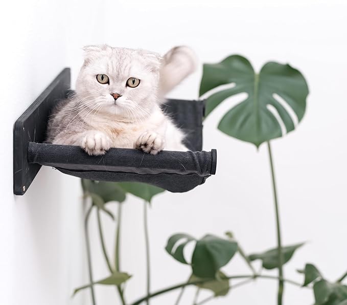 Cat Hammock Bed Wall Mount - Elevated Cat Beds for Indoor Cats - Floor Cat Hammock Wood Sleeper Cat Bed - Cat Furniture Indoor Cats Rustic Shelves Cat Decor Cat Lover Gift (Wall Hammock)