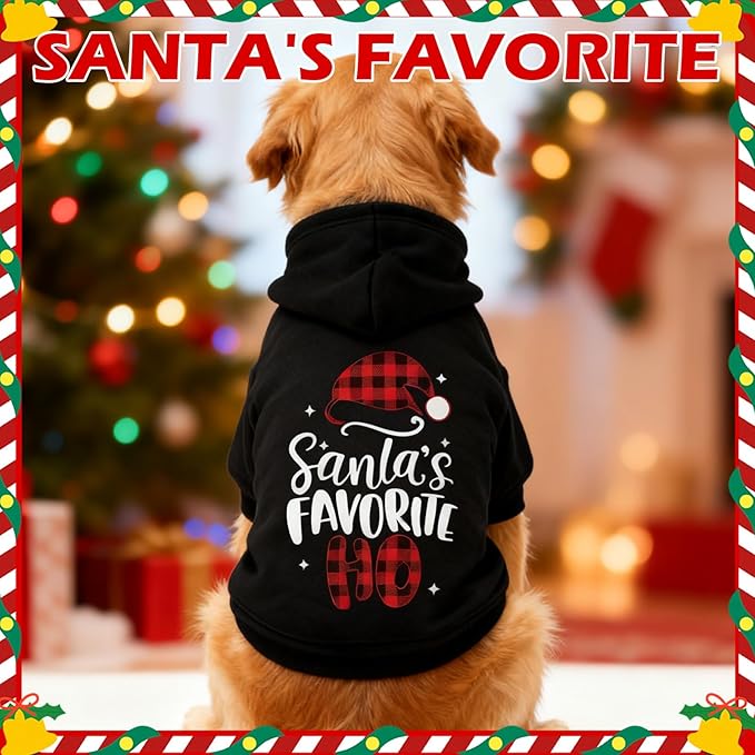 EXPAWLORER Dog Christmas Hoodie - Dog Christmas Sweater Xmas Sweatshirt with Santa Hat Print, Warm Fleece Lined Holiday Pet Outfit with Leash Hole, Cozy Soft Pet Clothes Coat for Large Dogs, 2XL