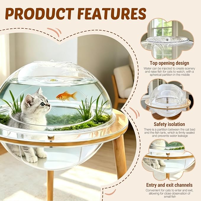 360°Immersive Transparent Cat Cave Bed, 2-in-1 Elevated Cat House with Cat TV Panoramic View,Heavy Duty Cat Furniture Enrichment Toy,Multi-Use Pet Bed Cave for Indoor Cats & Small Dogs