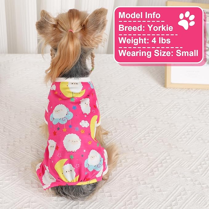 Dog Pajamas Small Sized Boy Girl, Cotton Stretchable Pet Clothes Jammies Puppy Outfits for Dogs Female Male, Spring Summer Doggie Doggy Pjs (Pink Moon, M)