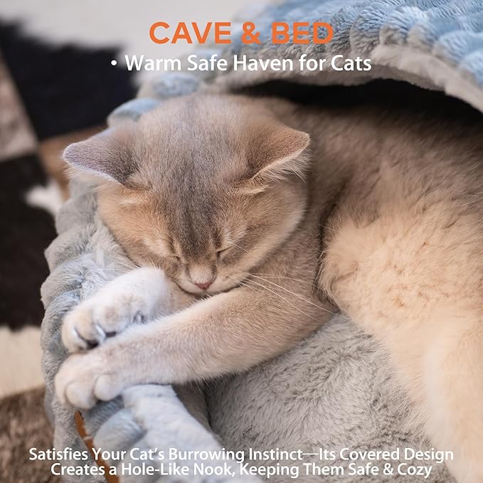 CHEERPALS Cat Cave Bed for Indoor Cats, Washable Covered Cat Bed Hooded Kitty Bed Soft Fluffy Pet Bed for Puppy and Small Dog(Dark Blue)