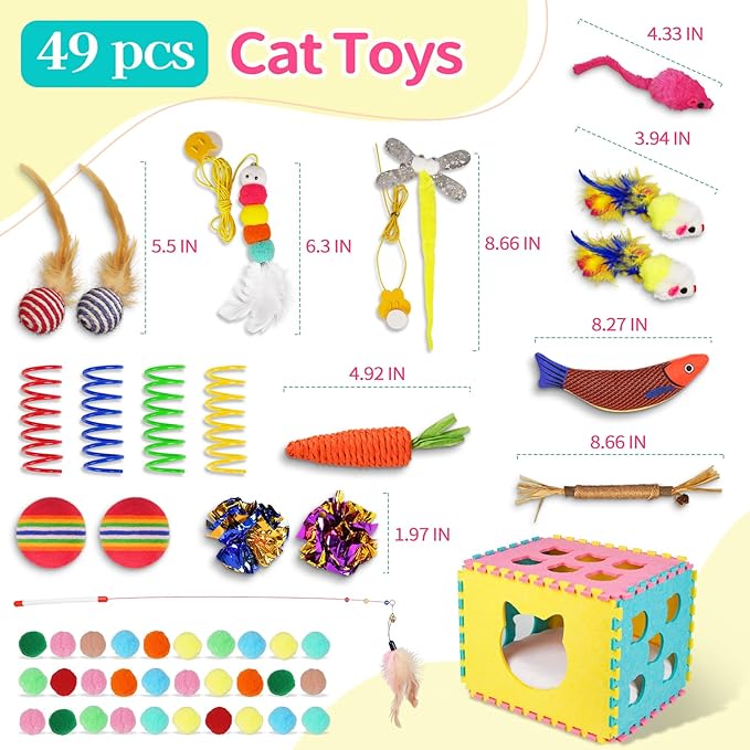 Natheeph Cat Toys for Indoor Cats, Interactive Cat Toy 49pcs Including Cat Wand Toy & Cat Feather Toys Refills, Funny Kitten Toys with Play Tent, Springs, Balls for Bored Indoor Cats Exercise & Chase