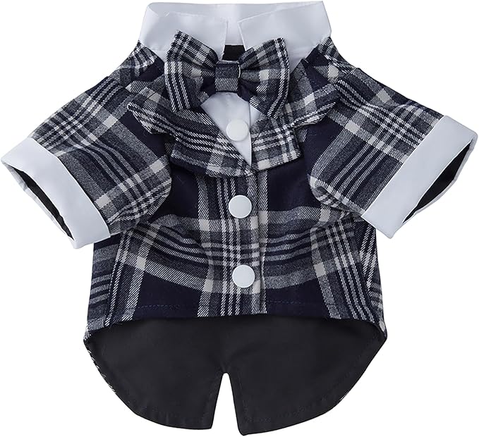 GabeFish Pets Wedding Jackets Suit for Dogs with Bow Tie Puppy Cat Formal Clothes Shirt Tuxedo (Navy, S (Chest 12.9in/33cm))
