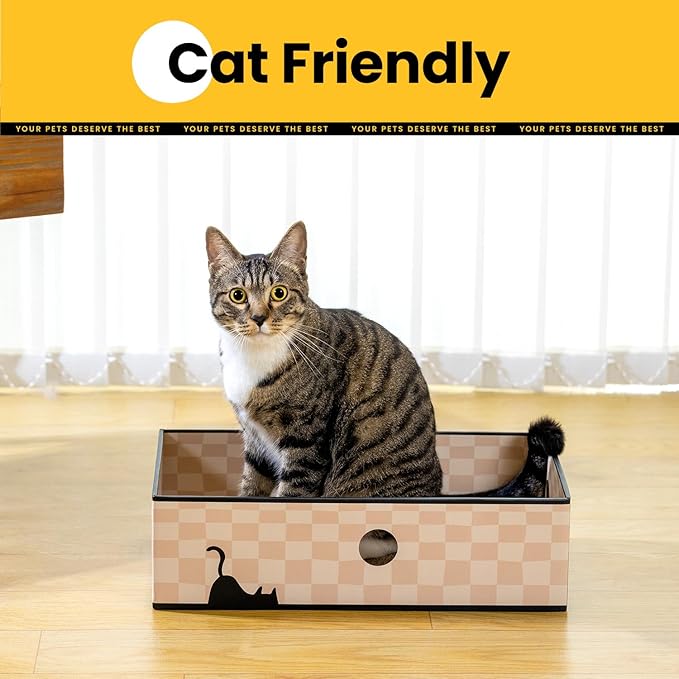 Conlun Cat Scratcher Box with Heavy-Duty Double-Sided Cardboard Pad, Cardboard Lounger, Interactive Hole Design, Cat Bed for Indoor Cats, Checkered,Large - 5 Pack