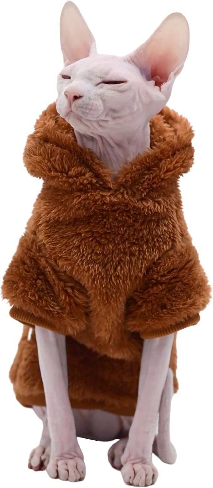 Sphynx Cat Apparel Kitty Clothes Warm Autumn and Winter Hairless Cat Outfits Cat Clothes for Devon Rex Cats, Cornish Cats and Small Cats (Brown, Small)