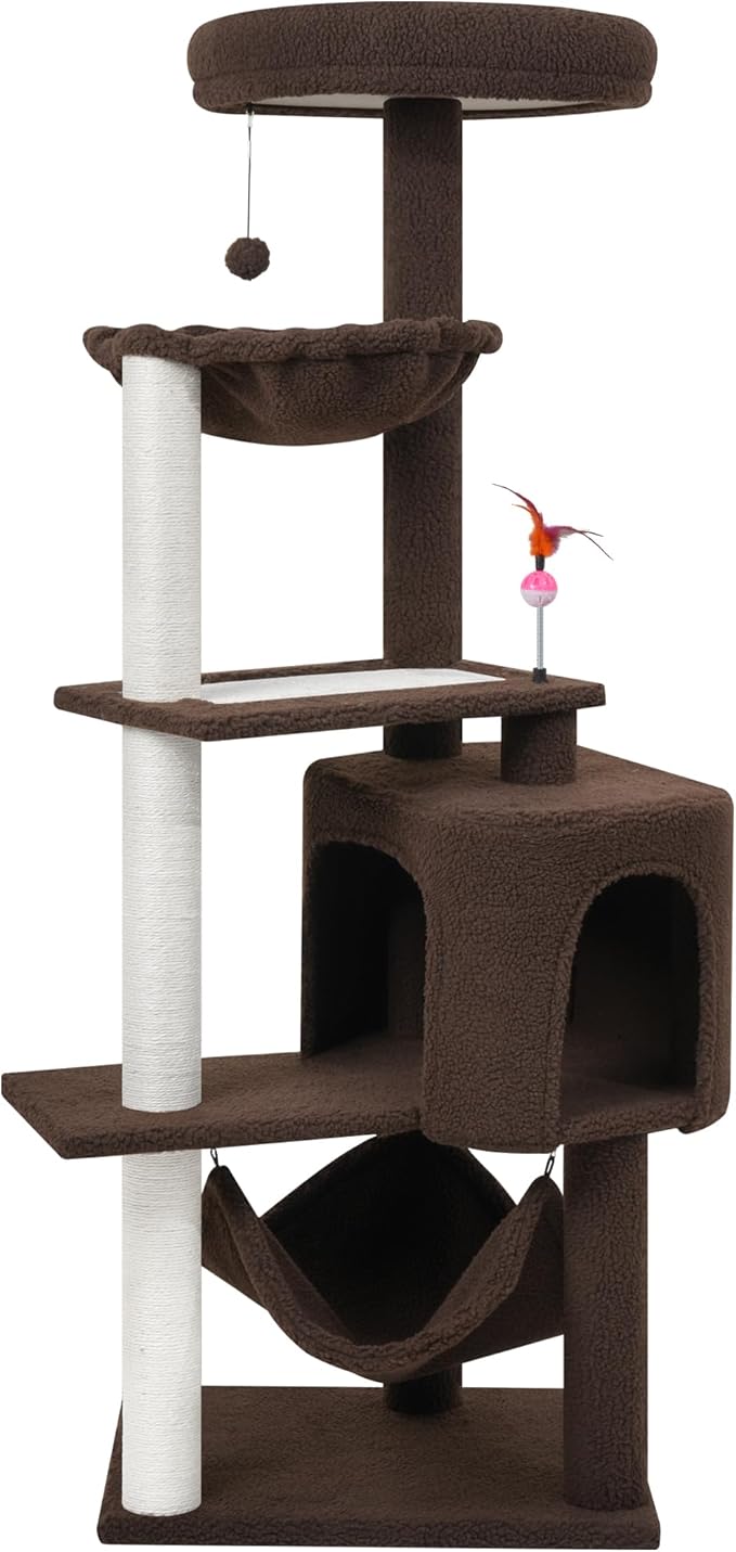 YUNIQUE Cat Tree with Cat Condo Scratch Posts Scratch Tablet and Big Hammock, (60.2‘’ Coffee)