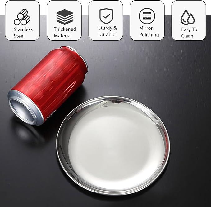 Cat Food Plate - Stainless Steel Bowls Dishes Relief Whisker Fatigue Cat Plates Shallow Bowl with Non-Slip Mats for Wet Food (6 Inch)
