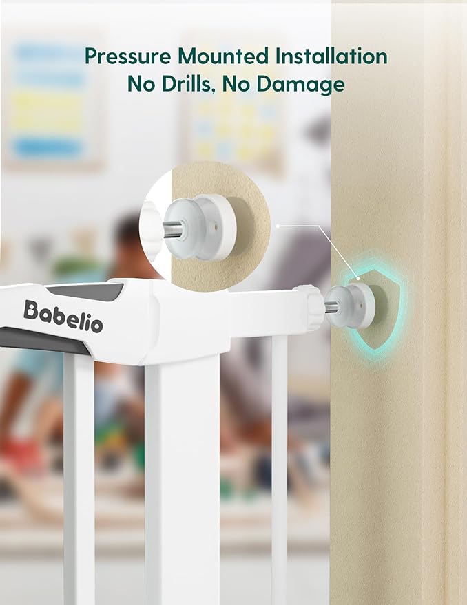 Babelio 36" Tall Upgraded Baby Gate with Cat Door, 29-43" Auto Close Durable Dog Gate for Stairs, Doorways and House, Easy Walk Thru Safety Gate with Pet Door Includes 4 Wall Cups, White