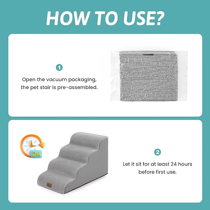 COZY KISS Dog Stairs for Small Dogs 15.7" H, 4-Step Sturdy Foam Dog Steps for Couch and Bed, Curved Pet Stairs for Puppy and Older Cat, Doggie Ladder with Washable Cover, 15.7x28.3x15.7 inch, Gray