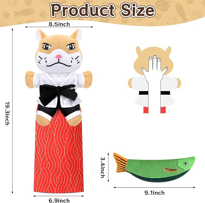 Cat Wrestling Glove - Cat Puppet Wrestler Toy with Tough Padding for Safe Interactive Play, Cat & Dog Wrestling Interactive Toy with Fish Toys, Kids & Pet Safe for Training & Exercise (A)