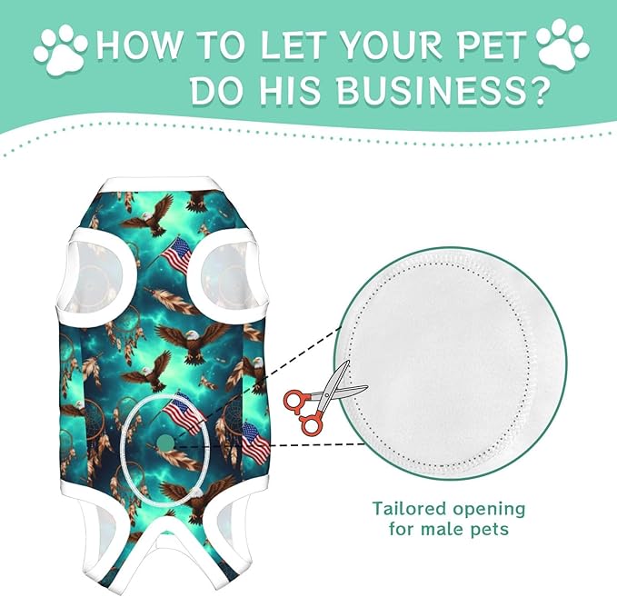 Dog Surgery Suit, Soft Dog Spay Recovery Suit Female (Native American Flag Eagle Dream Catcher)