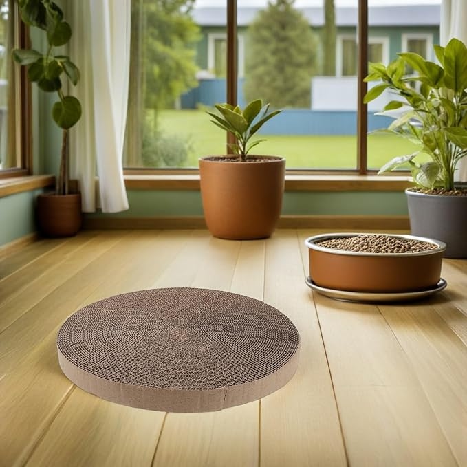 Outanaya Cat Bed Replacement Insert and Cat Scratching Replacement Pad 2pcs Round High-Density Corrugated Cardboard 34cm Diameter Sturdy Scratch Protector and Furniture