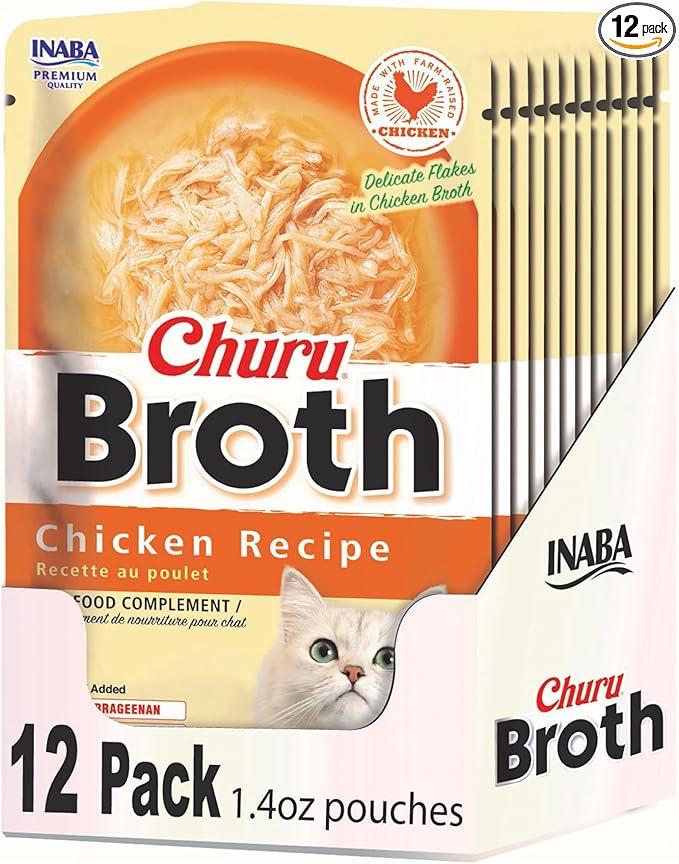 INABA Churu Broth for Cats, Side Dish Pouch, 1.4 Ounces per Pouch, 12 Pouches, Chicken Recipe