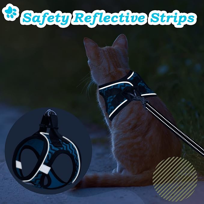 Cat Harness and Leash Escape Proof,Adjustable Soft Mesh Kitten Vest Harness for Walking Reflective Pet Harness for Cat Small Dogs Puppy (Blue, XXS)