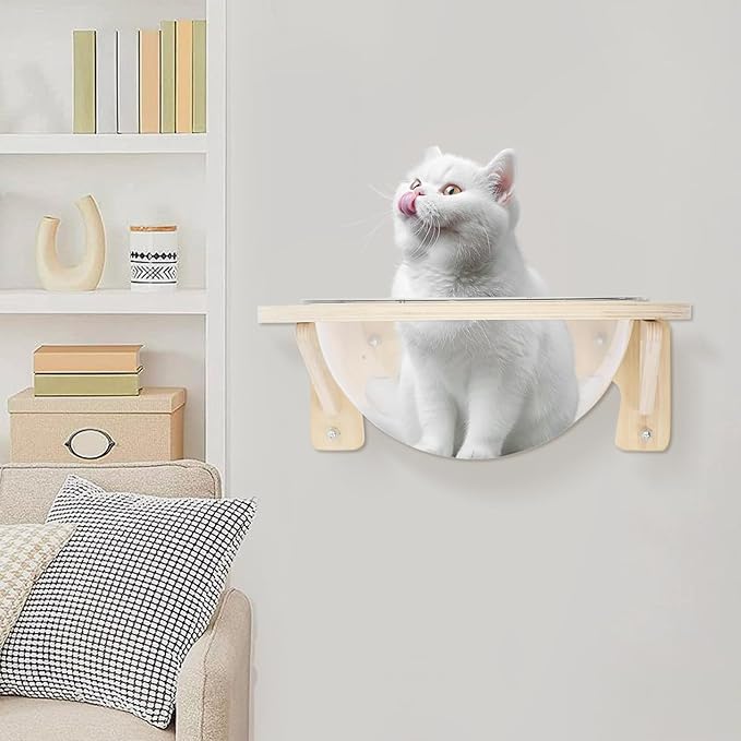 Wall Mounted Cat Bed, Clear Space Capsule for Indoor Cats - 16.5 lbs Capacity Semi-Enclosed Perch for Anxious Cats, Space-Saving Modern Cat Furniture for Apartments