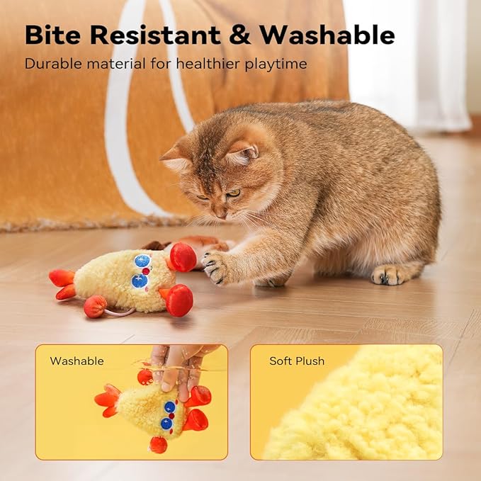 Petgravity Jumpy Shrimp Taiyaki Electric Cat Toy, 2 Pack, Tap-Activated 3 Moving Modes Interactive Cat Toys, Exercise Toy for Indoor Cats Kitten with Catnip, Rechargeable