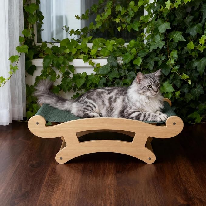 Cat Scratcher Bed, Wood Cat Couch & Sisal Scratching Board, Sturdy Cat Hammock & Scratch Pad Lounge for Indoor Cats, Multi-Cat Furniture for Deep Sleep