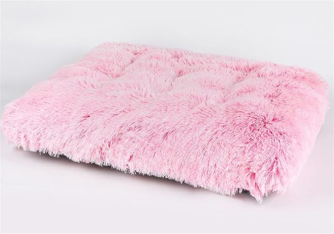 Long Plush Calming Pet Bed Cuddler Pet Bed for Dogs and Cats Fluffy Faux Fur Dog Bed with Anti Slip Bottom Machine Washable Pet Sleep Bed Crate Mat Gradient Pink M