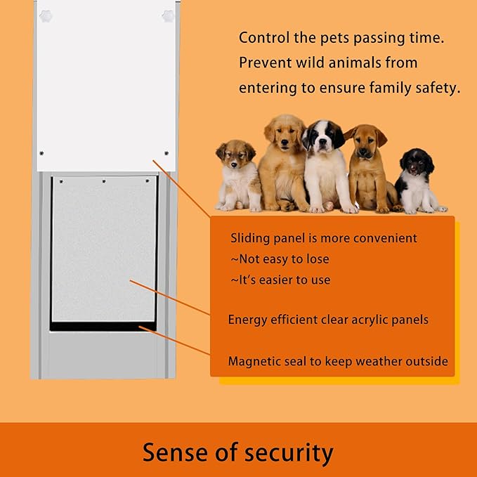 Cat Dog Door Insert for Sliding Patio Door - Sliding Glass Cat Door with Lockable Weather Proof Panel - Adjustable Height 76.38" to 81.1"