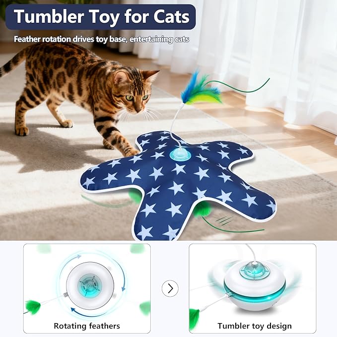 Sofolor Interactive Cat Toys Tumbler, Moving Concealed Feathers, Touch Activated, Rechargeable Cat Toys for Indoor Cats, 2in1 Hide and Seek for Kittens