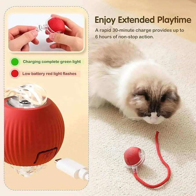 Cat Interactive Ball - Rechargeable, Motion Chase Toy, Self-Moving Kitten Toy for Indoor Playing, Fast on Carpet