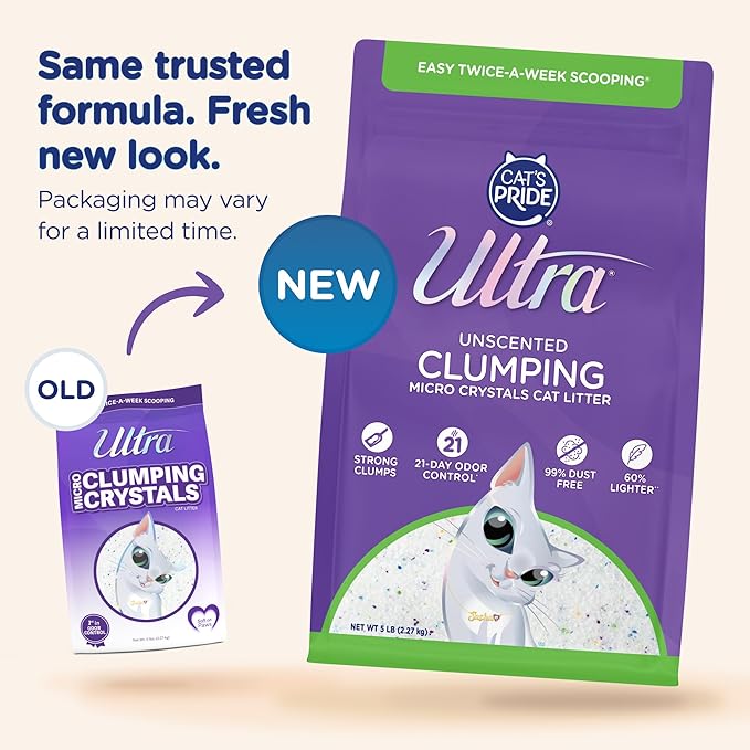 Ultra Clumping Micro Crystals Premium Cat Litter - Dust Free, Soft on Paws, Fragrance Free - 15 Lbs. Total (3pk of 5 Lbs.)