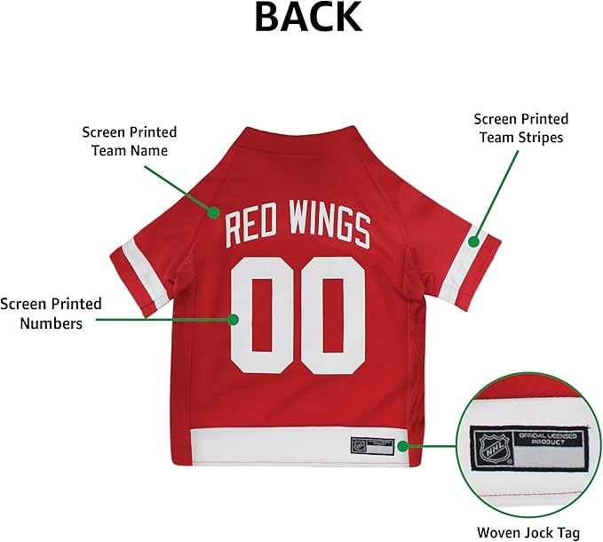 Pets First NHL Detroit Red Wings Jersey for Dogs & Cats, Small. - Let Your Pet Be A Real NHL Fan!