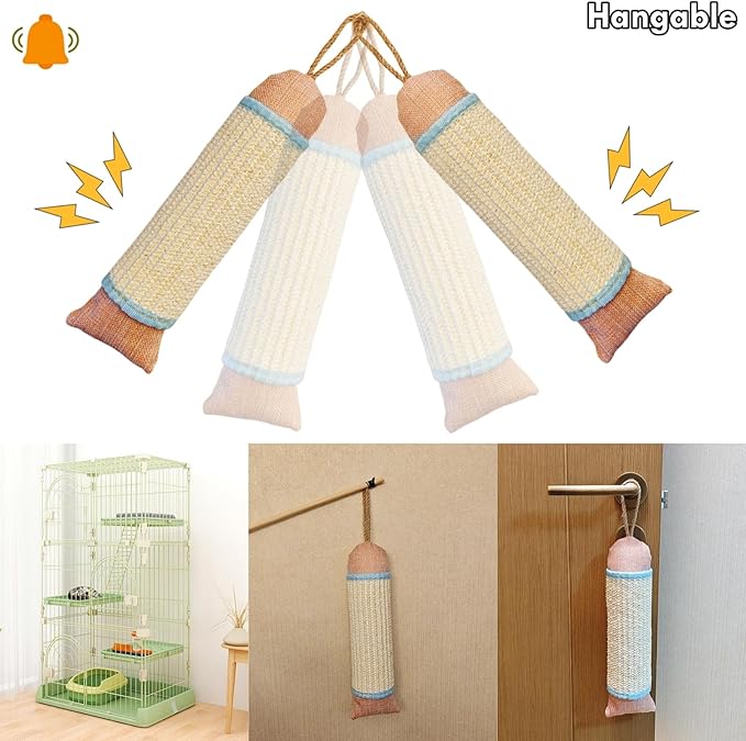 Interactive Cat Kicker Toy, 10 Inch Long Catnip Cat Scratcher Post, Natural Sisal Toy for Indoor Cats(Pink and Blue)