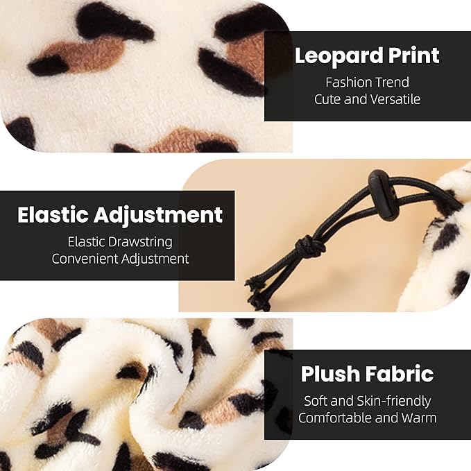 Pet Neck Warmer with Hat, Leopard Print, Adjustable Drawstring, Soft Polyester, for Dogs and Cats (Leopard Print, Medium)