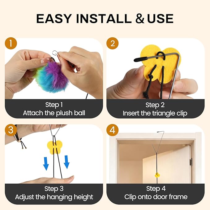 Interactive Cat Toys for Indoor Cats, Fun Self-Play Hanging Door Toy for Kitten, 2 Pack Door Hanging Bird Toy with Squeaky Sound for Bored Indoor Adult & Kitten