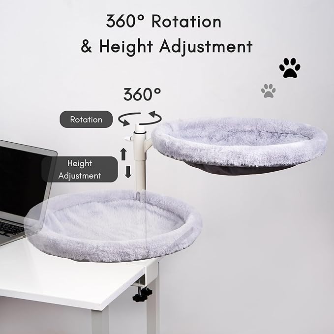 All Season Cat Perch with Catnip Pillow, Cat Desk Bed with 360° Rotation & Height Adjustment, 40LBS Capacity – Summer & Winter Washable & Removable Nests