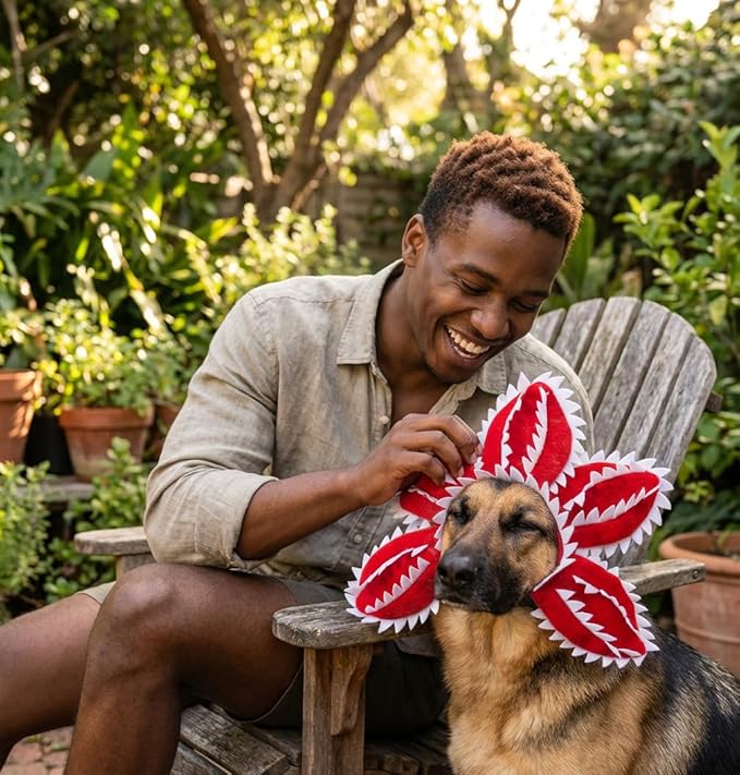 Asix Toy Demogorgon Carnivorous Flower Hat for Dog Cat, Adjustable Pet Costume for Photos and Cosplay Parties, Soft Pet Accessory with Comfortable Fit (2pcs-L)