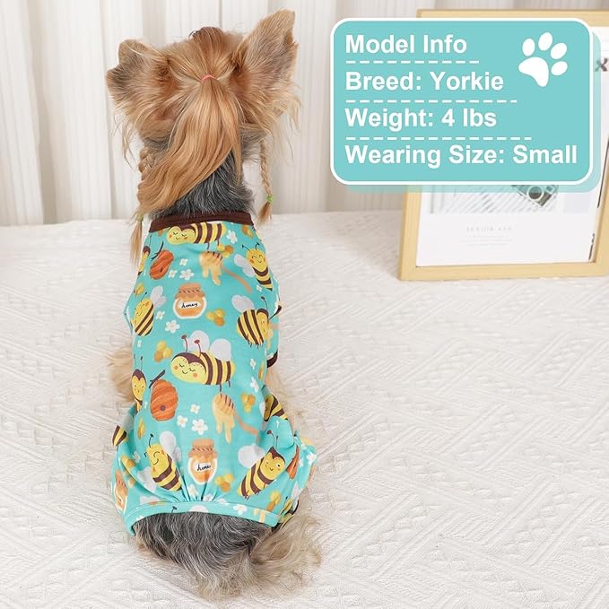 Yikeyo Dog Pajamas Small Sized Boy Girl, Cotton Stretchable Pet Clothes Jammies Puppy Outfits for Dogs Female Male, Spring Summer Doggie Pjs Doggy, Bee, S