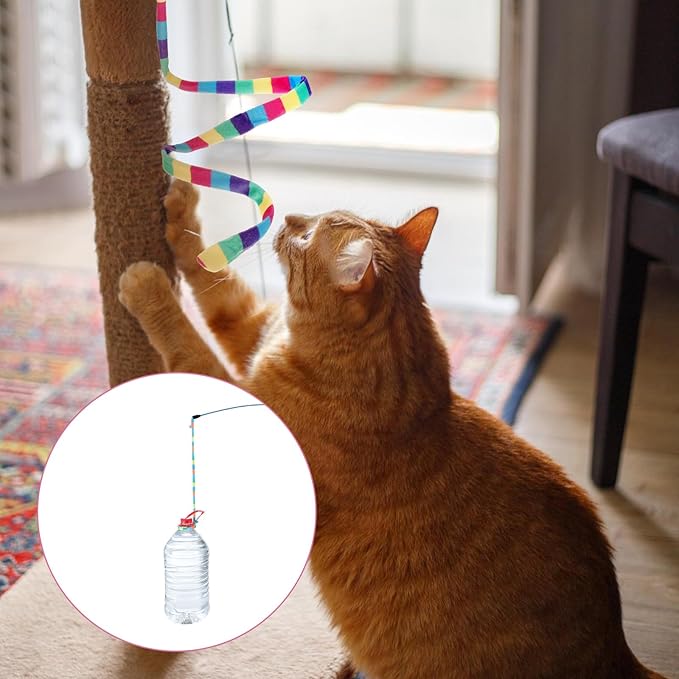 InnoHHustle 2 Pcs Interactive Cat Rainbow Wand Toys, Cat Teaser Wand and String Toy Colorful Ribbon Strong and Sturdy Pole with Small Bells for Indoor Cats and Kittens to Play Chase Exercise for Fun