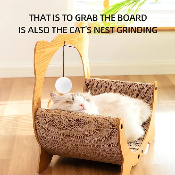 Upgrade 2 in 1 Cat Scratcher Board, Lounger and Fun Interactive Scratch Pad, Heavy Duty Corrugated Cat Scratching Pad for Indoor Cats of Small Medium Size (Yellow)