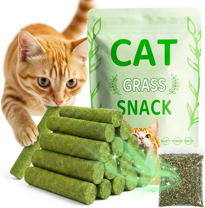 Cat Grass Treat Cats Toy 100g/3.53oz Freeze Dried Catnip Toys Kitten Chew Stick for Removal Hairballs for Cleaning Teeth Indoor Kitty Dental Care Lickable Edible Snack