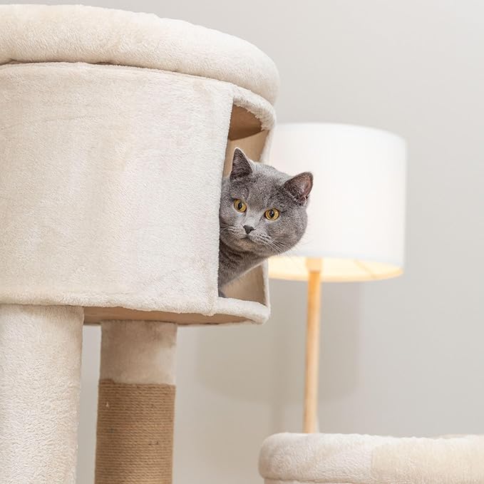 Trixie Aidan 53" Cat Tree Tower with Hammock, Condo, 6 Plush & Jute Scratching Posts, Cozy Beds & Multi-Level Perches – Modern Indoor Cat Furniture for Climbing, Scratching, Lounging & Play