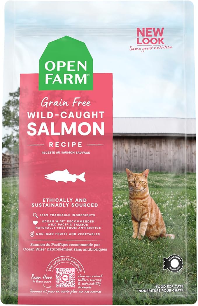 Open Farm Wild-Caught Salmon Grain-Free Dry Cat Food, Responsibly Sourced Pacific Salmon Recipe with Non-GMO Superfoods and No Artificial Flavors or Preservatives, 2 lbs, 2 Pound (Pack of 1)