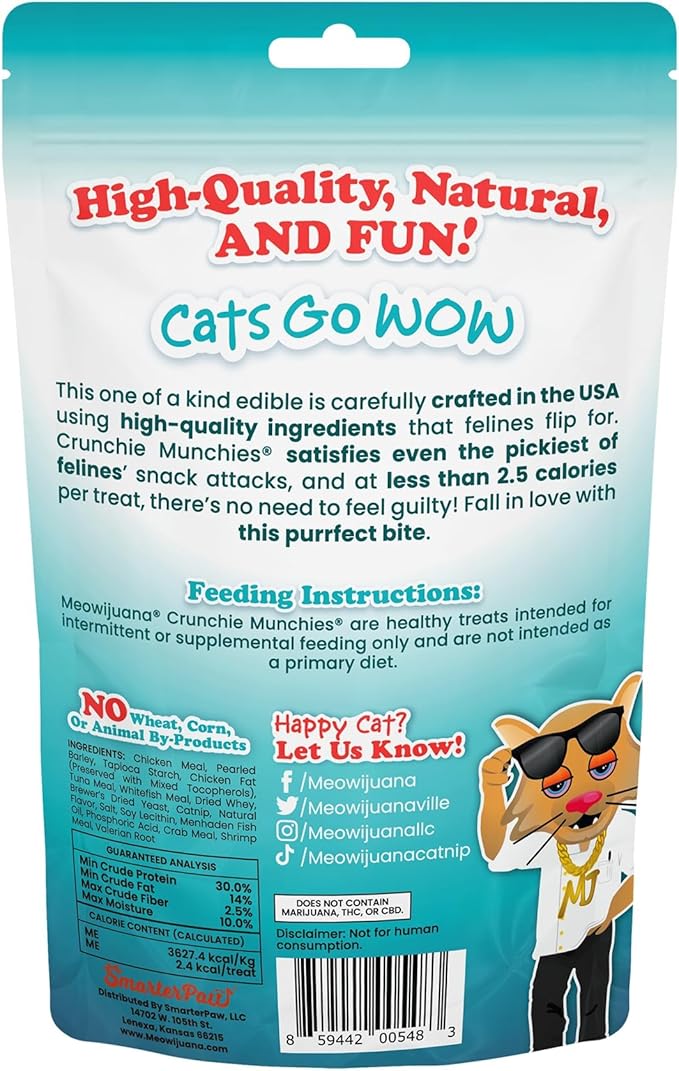 Meowijuana Seafood Treat Trio | 3-Pack Crunchie Munchie Seafood Catnip Treats | Low Calorie Cat Snack | Made with Organic Catnip | Produced in the USA