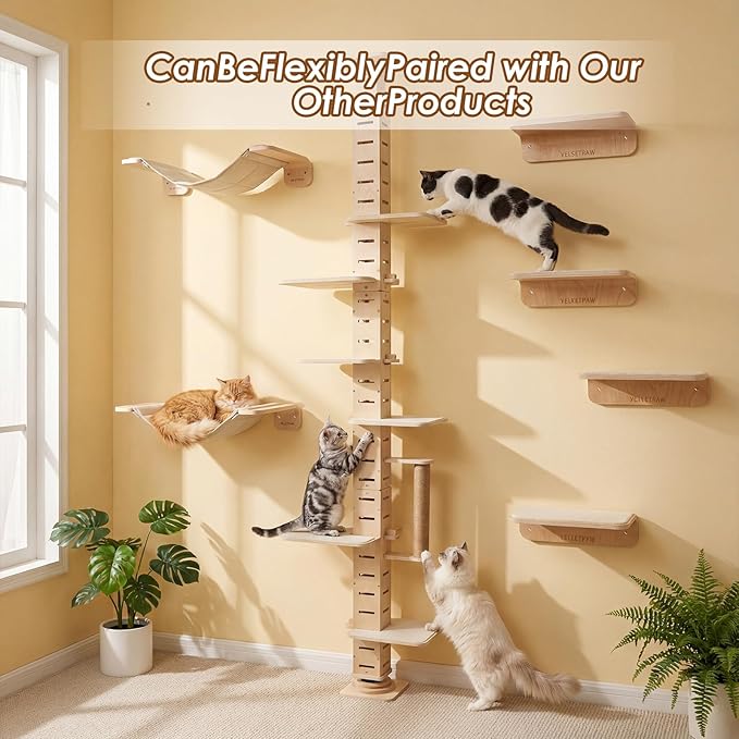VELVETPAW 5PCS Cat Wall Shelves Cat Wall Furniture with Bed and 4 Steps, Climbing Shelf Wall Mount for Indoor Outdoor Cats, Wall-Mounted Furniture for Kittens