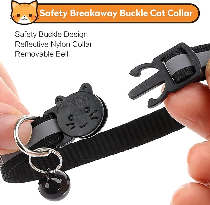 Airtag Cat Collar with Bell, Reflective Nylon Kitten Collar with Apple Air Tag Holder and Breakaway Safety Buckle for Puppy Girl Boy Cats, 3/8" in Width and Lightweight, Blue