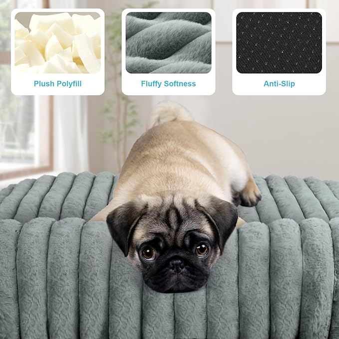Comfort Dog Beds for Extra Large Dogs,Dog Bed with Removable Washable Cover, Deluxe Plush Dogs Bed for Crate with Pillow, Anti-Slip Pet Mat Mattress for Kennel with Durable Zipper(Grey,XL)